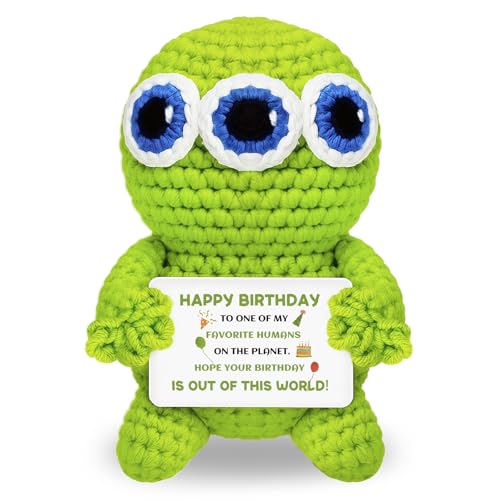 Birthday Crochet Alien Decor Gift for Women & Men – Handmade Desk Charm (3-inch) – Qucibm