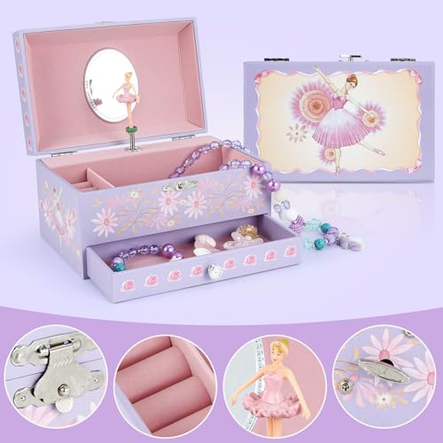 Musical Jewelry Box for Girls with Spinning Dancer, Necklace and Bracelet Set