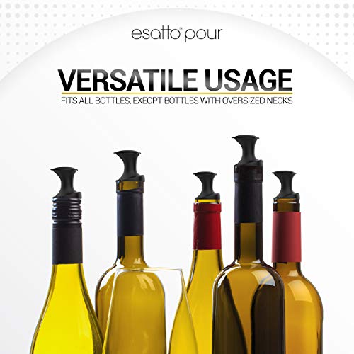 Esatto Black Pour and Seal Bottle Pourers with Lids 12 Pack | Drip-Free, Universal Cork, BPA-Free