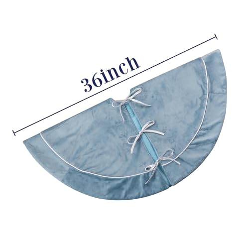 Blue and Silver Velvet Christmas Tree Skirt 36 Inch Luxury Holiday Decor