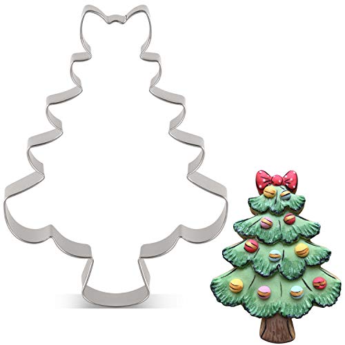 Christmas Tree Cookie Cutter with Bow - Food Safe Stainless Steel, 3.4 x 4.5 inches