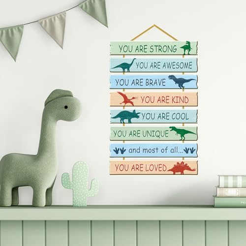 Dinosaur Wall Art for Boys Bedroom, 8-Piece MDF Hanging Nursery Decor