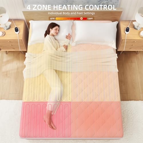 Heated Mattress Pad with Multi-Zone Control - Queen Size 60''x80''