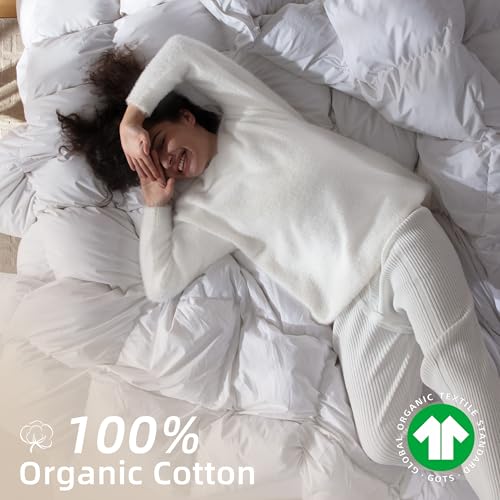 Organic Cotton Goose Down Comforter - All-Season Queen Duvet Insert