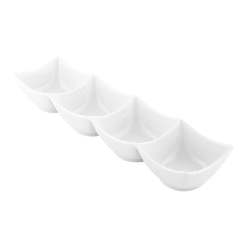 Restaurantware 4 Compartment Serving Tray – Chef 101 Chip and Dip Divided Serving Dish, Microwave-Safe – Perfect for Snacks, Appetizers, Charcuterie, Chips, Candy, White