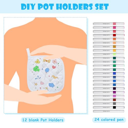 36 Pcs Christmas Pot Holders Craft Set with Markers - White Oven Mitts & DIY Decorations