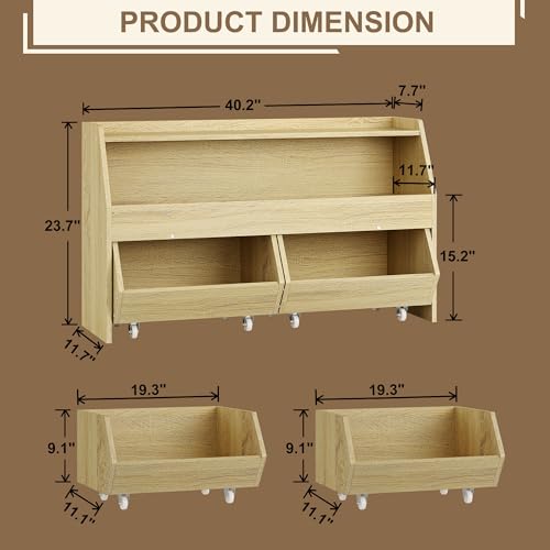 Kids Toy Storage Organizer with 2 Movable Drawers and Bookshelf
