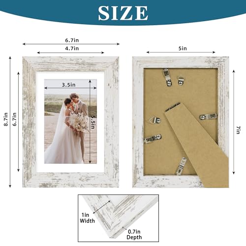 Distressed White 5x7 Picture Frame Set of 2, Wall & Tabletop Display
