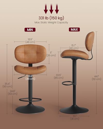 Adjustable Swivel Bar Stools, Set of 2, Faux Leather Counter Height Chairs