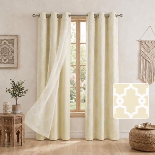 4-Piece Curtain Set with Moroccan Sheers & Room Darkening Drapes