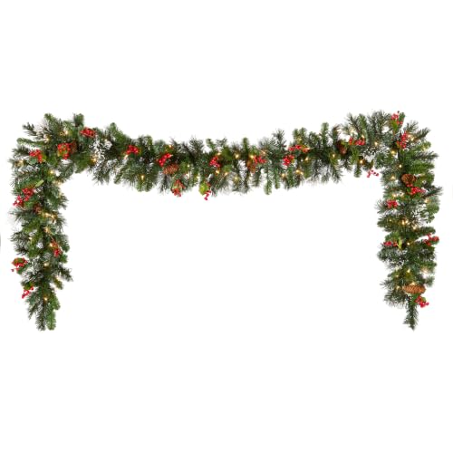National Tree Company 9ft Pre-Lit Wintry Pine Flocked Christmas Garland - Indoor/Outdoor Decor