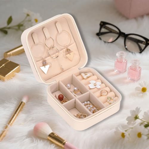 Small Travel Jewelry Box Organizer - Portable PU Leather Jewelry Case