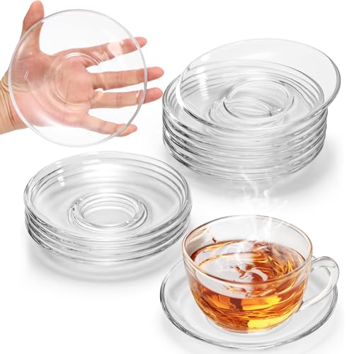 WUWEOT 12 Pack Small Glass Saucers 5.2 Inch Clear Round Coffee Tea Plates