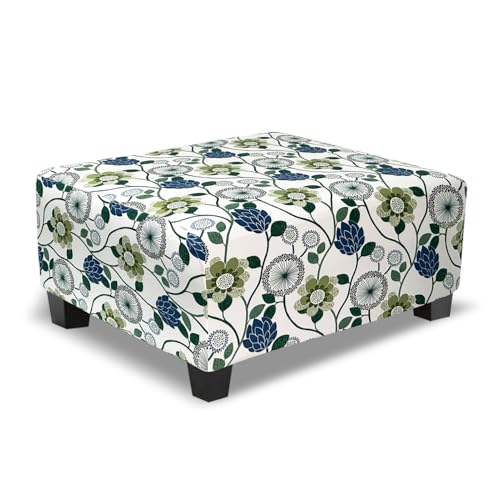 X-Large Rectangular Ottoman Cover - Stretch Slipcover with Flower Print
