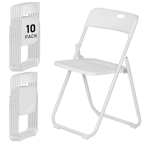 10-Pack White Folding Chairs, Lightweight Steel Frame Portable Event Seating