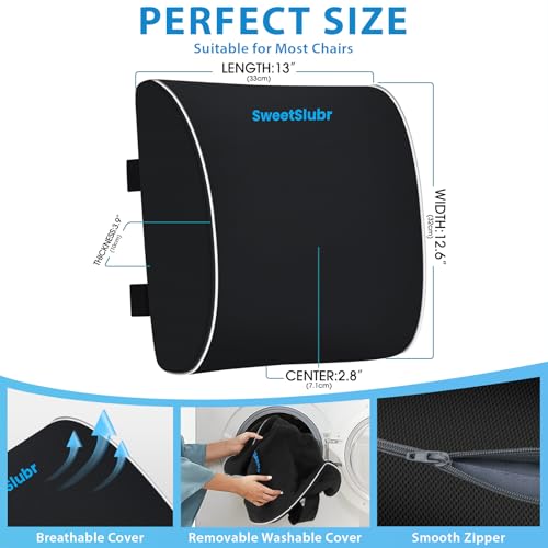 Ergonomic Lumbar Support Pillow for Office & Gaming Chairs - Memory Foam, Adjustable Straps, Machine Washable