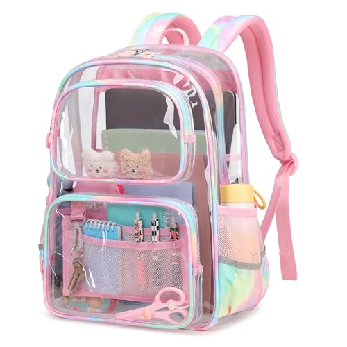 Heavy Duty Clear Backpack for Girls - Pink Transparent School Bookbag