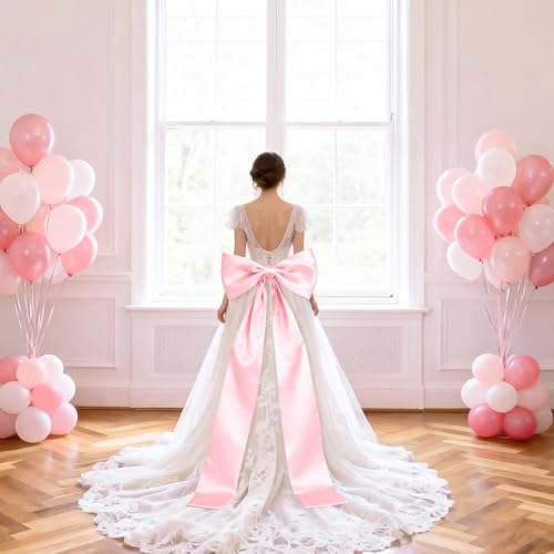 Extra Long Pink Satin Bow Wall Decor (70x20 Inch) for Coquette Room Decor