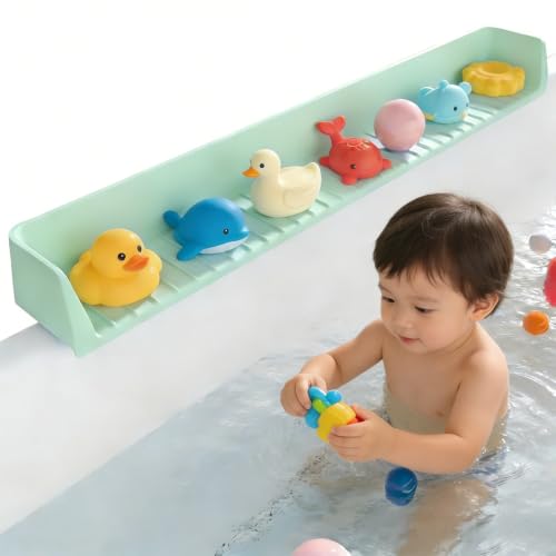 Silicone Bathtub Splash Guard for Kids with Toy Organizer Shelf