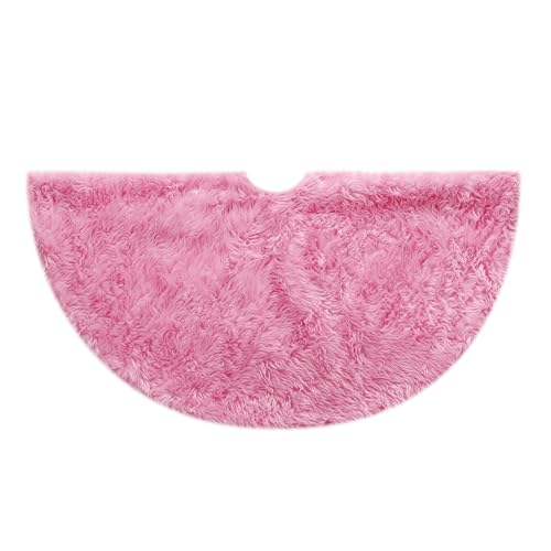 18-Inch Pink Faux Fur Christmas Tree Skirt for Small Tabletop Trees