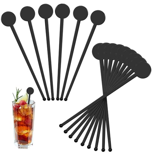 Akamino 7-Inch Plastic Cocktail Drink Stirrers - 240 Pcs, Disc Top Swizzle Sticks