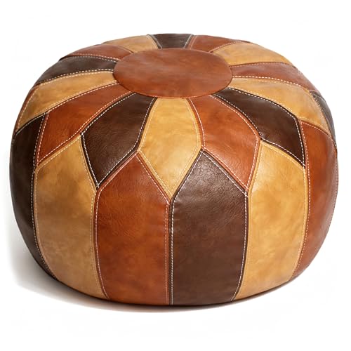Moroccan Faux Leather Unstuffed Pouf Ottoman - Boho Storage Footrest
