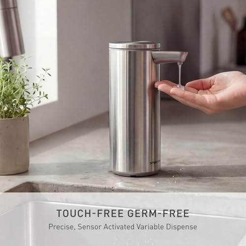 simplehuman Brushed Stainless Steel 9 oz Liquid Sensor Soap Dispenser, Touchless & Rechargeable