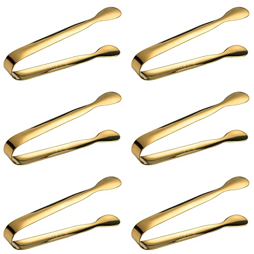 Mini Gold Stainless Steel Ice Tongs & Sugar Tongs Set - 6 Pieces for Drinks & Desserts