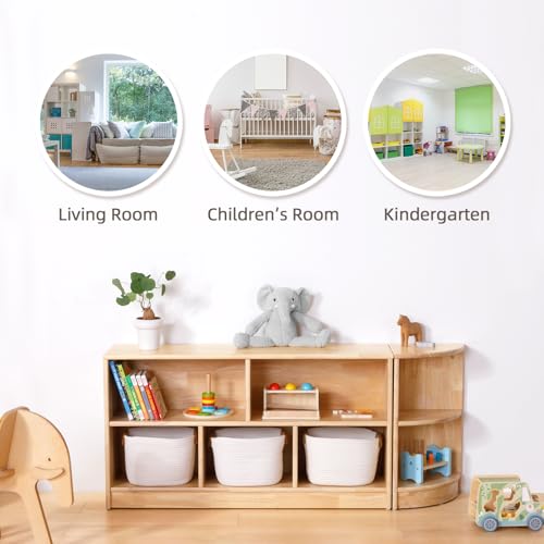 OOOK Rubber Wood 5-Compartment Montessori Toy Storage Shelf, 43.3" Kids Organizer - Multi-Scenario Use