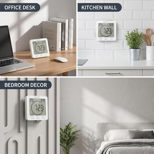 Waterproof Digital Shower Clock with Timer, Temperature and Humidity Monitor