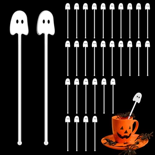 Halloween Ghost Cocktail Swizzle Sticks - 30 Pack Reusable Party Picks