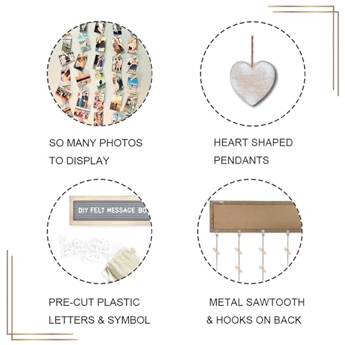 Rustic Felt Letter Board & Hanging Photo Collage Wall Display with 30 Clips
