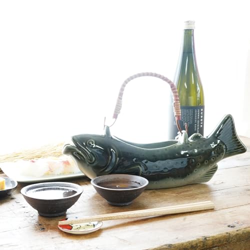 COTONOHA Japanese Char-Inspired Sake Set with 25.3 fl oz Mino Ware Bottle & 2 Cups