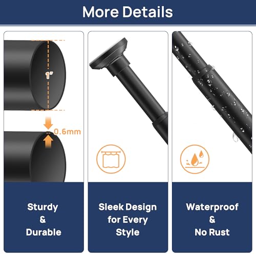 1-Inch Adjustable Tension Shower Curtain Rod, 30-76 Inch, Matte Black
