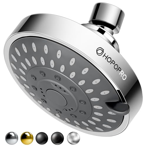 HOPOPRO 5-Mode High Pressure Shower Head - 4 Inch Chrome Fixed Showerhead