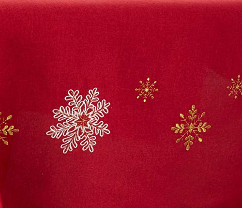 Saro Lifestyle Red Embroidered Snowflake Table Runner 16x108 Inch Holiday Decor