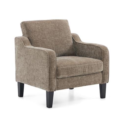 Chenille Upholstered Accent Chair with Solid Wood Legs for Living Room