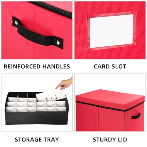 Christmas Ornament Storage Box with Adjustable Dividers and Trays