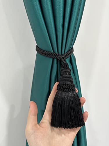 4-Pack Decorative Curtain Tie Backs with Tassels, 19.6-inch Black Rope