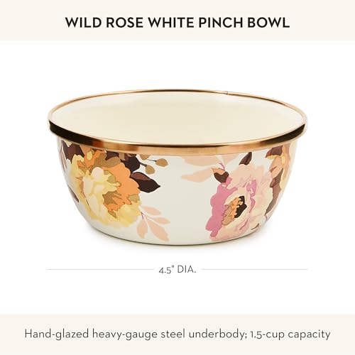 Enamel Pinch Bowl, 4.5-Inch Decorative Small Bowl, Wild Rose White