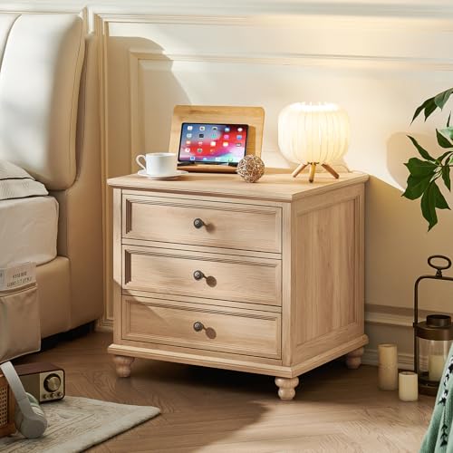 24-Inch Farmhouse 3-Drawer Nightstand Set of 2, Rustic Wood Bedside Table