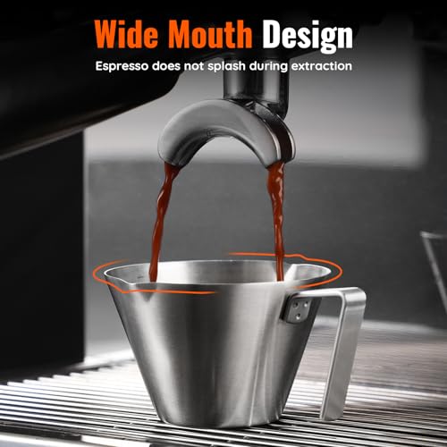 YARRAMATE 1pc Silver Stainless Steel Espresso Shot Cup 3.4oz/100ml with Dual Spouts