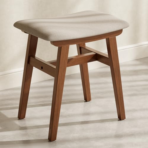 Solid Wood Vanity Stool with Linen Saddle Cushion - 18.5" Height