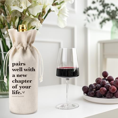 New Chapter Burlap Wine Gift Bag with Drawstring for Farewell & Retirement