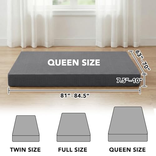 Queen Futon Mattress Cover - Machine Washable Zipper Design, Grey
