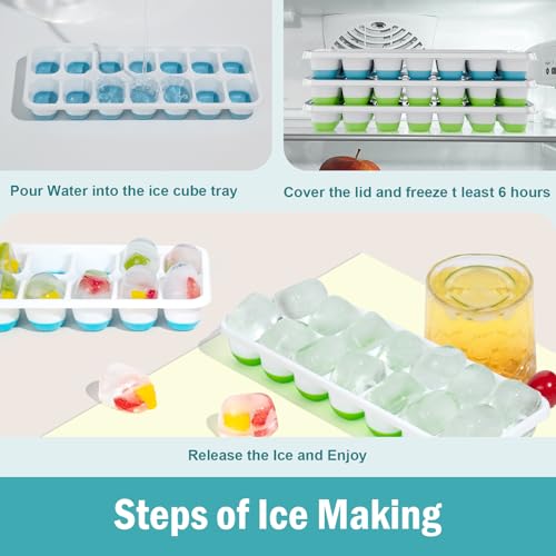 Silicone Ice Cube Trays with Lids, 3-Pack Stackable Easy Release Molds