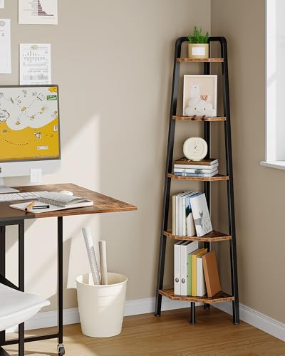 5-Tier Industrial Corner Shelf, 60-Inch Tall Ladder Display Stand