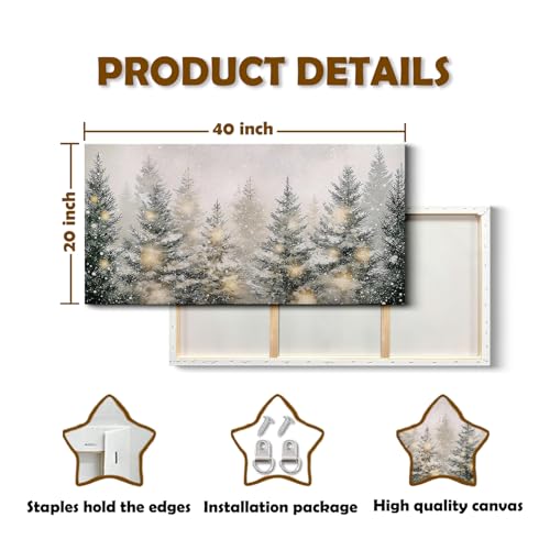 Neutral Winter Pine Tree Wall Art Sign - Framed Canvas Decor for Bedroom & Home - 40x20 Inches - Variation: Winter Tree / 40"L x 20"W