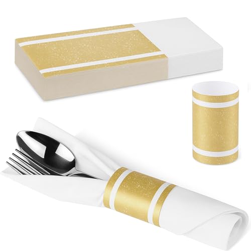 100 Pack Self-Adhesive Gold Paper Napkin Bands for Wedding Table Settings