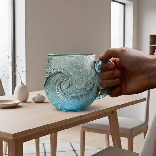Ocean Wave Glass Mug - Retro Sea Glass Coffee Cup for Home & Office